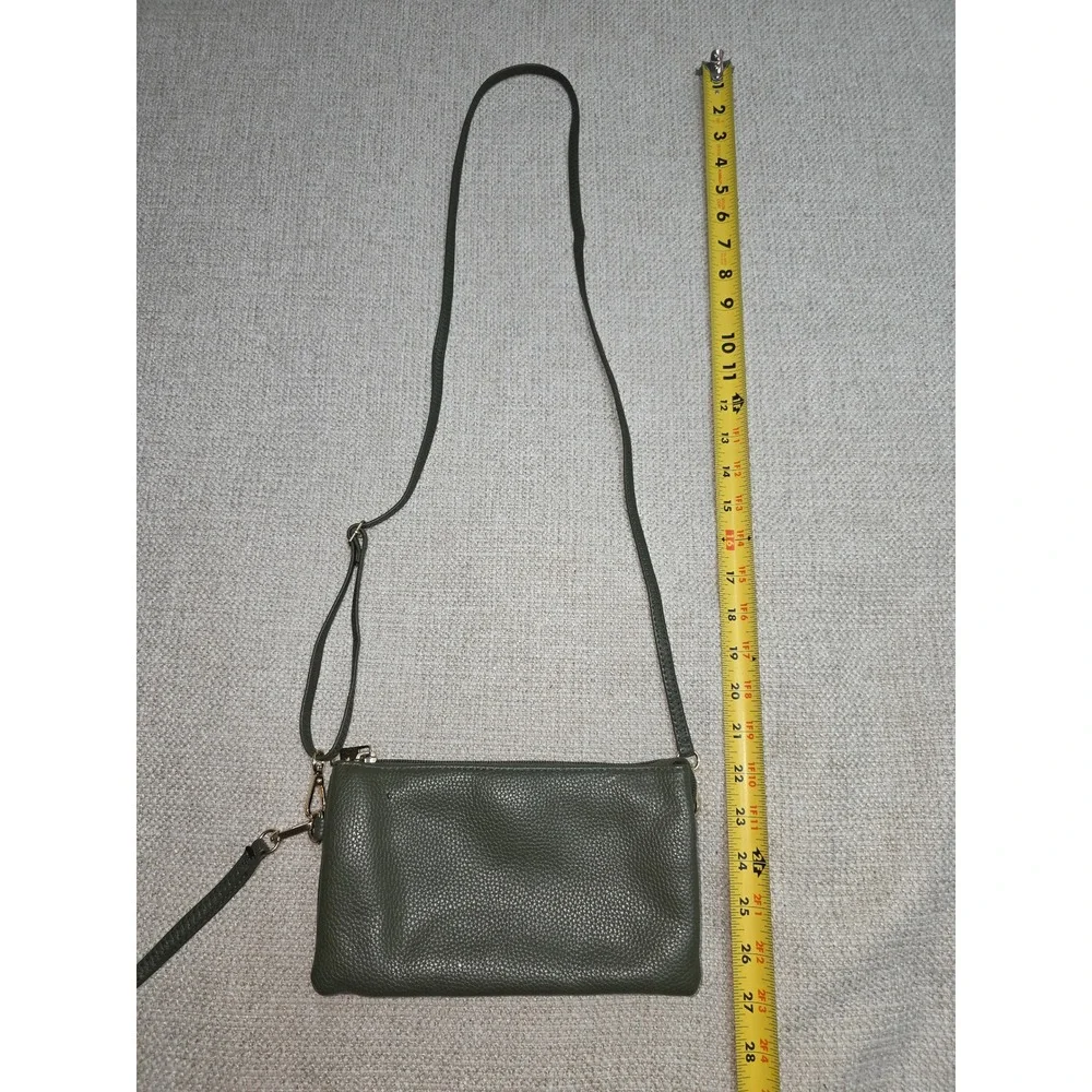 Olive Green Pebbled Triple Zip Crossbody Wristlet Bag Gold Hardware
